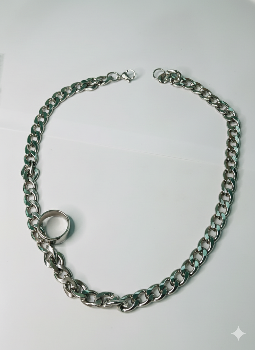 Mens Bold Chain With Ring - Stainless Steel