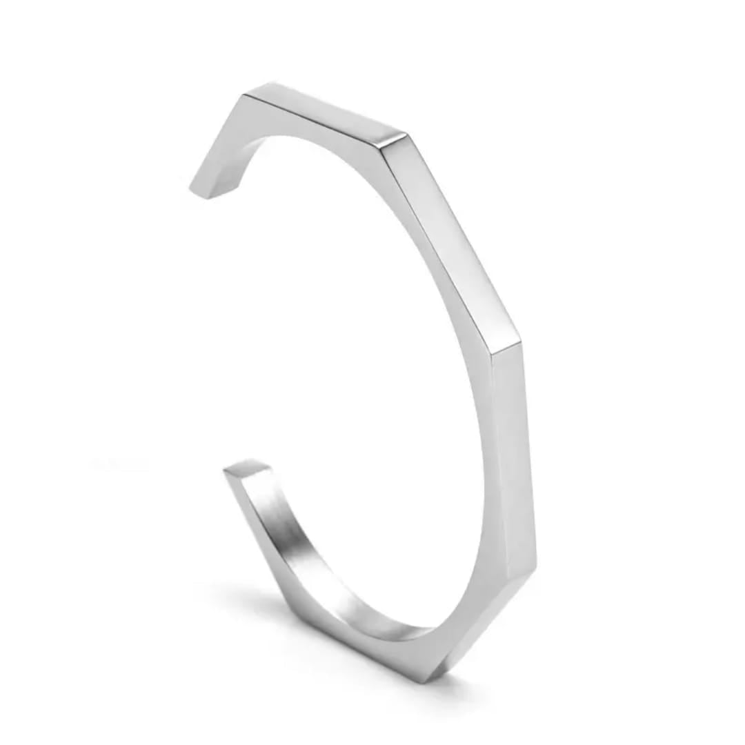 Hexagon Metal Curve Bangle – Stainless Steel