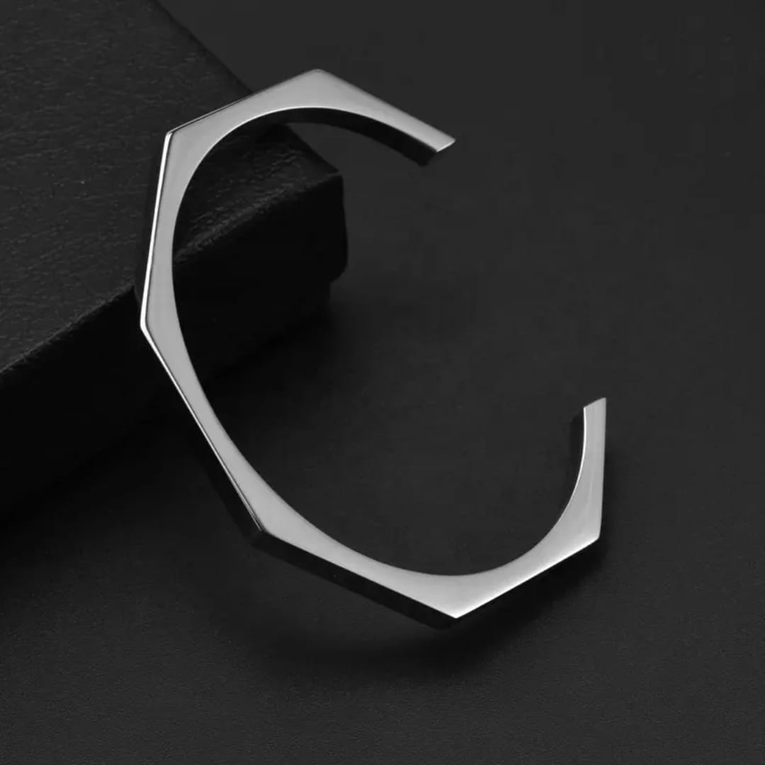 Hexagon Metal Curve Bangle – Stainless Steel