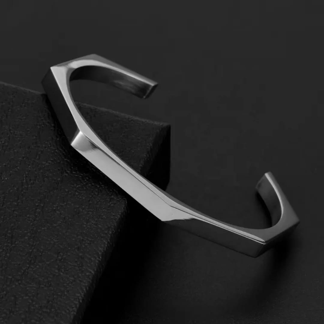 Hexagon Metal Curve Bangle – Stainless Steel